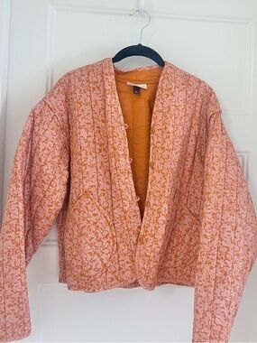Universal Thread Quilted Floral Bomber Jacket in Pink and Orange